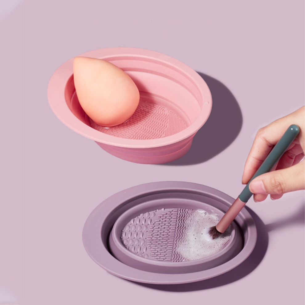 Purple 2 Silicone Makeup Cleaning Brush Scrubber Bowl Portable Washing Tool Cosmetic Brush Cleaner Makeup Sponge Cleaning Pad 1 Pack