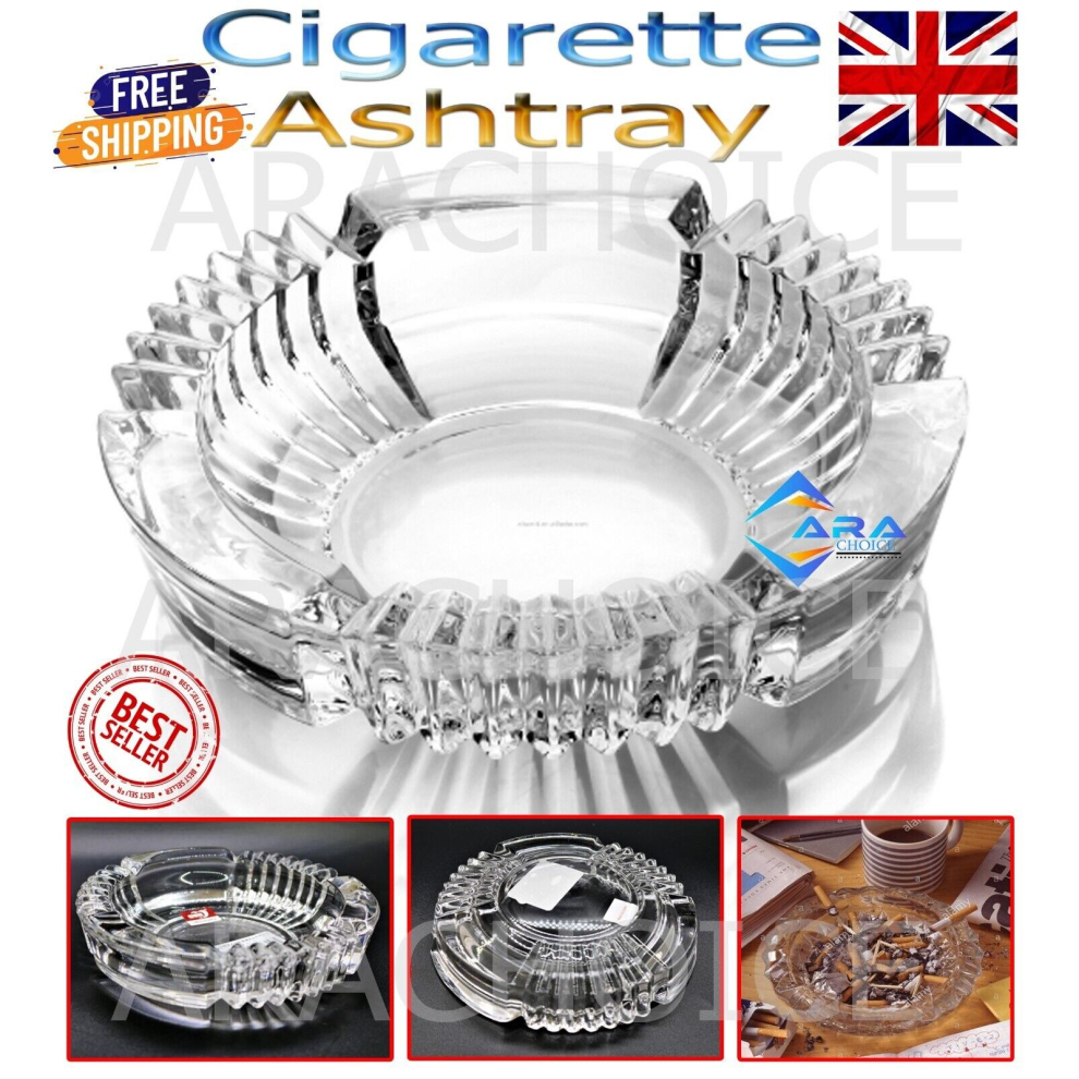 Glass Crystal CutCigarette Ashtray Round Smokers Table Bar Restaurant.