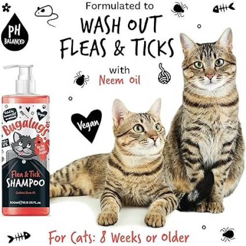Bugalugs Flea and Tick Cat Shampoo by Bugalugs 500ml, Deep Cleansing ...