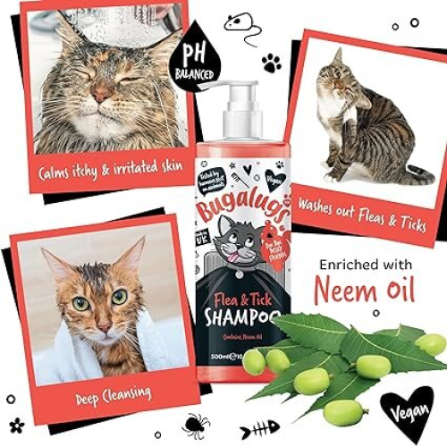 Bugalugs Flea and Tick Cat Shampoo by Bugalugs 500ml, Deep Cleansing ... - Cat Flea Removal Using Neem Oil And Soap
