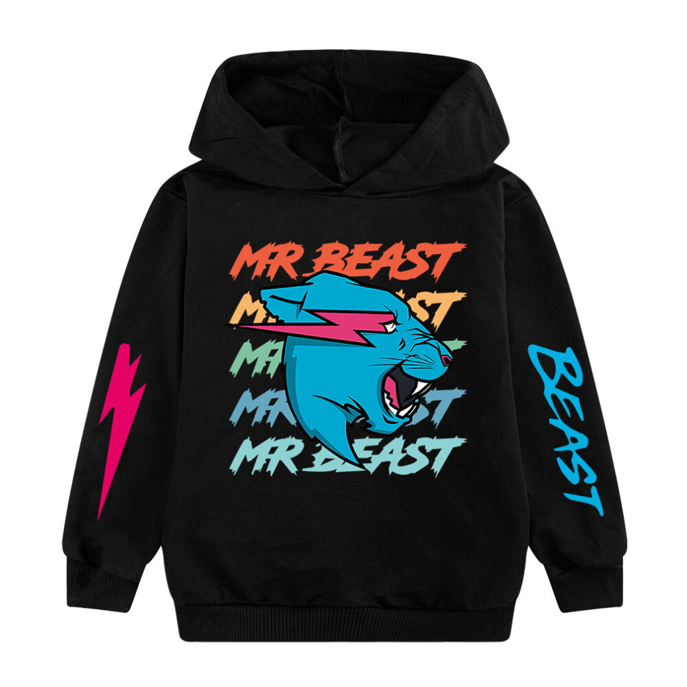 (black, 11-12Years Old) MR BEAST Kids Hoodie Sweatshirt, Birthday Gift, Halloween