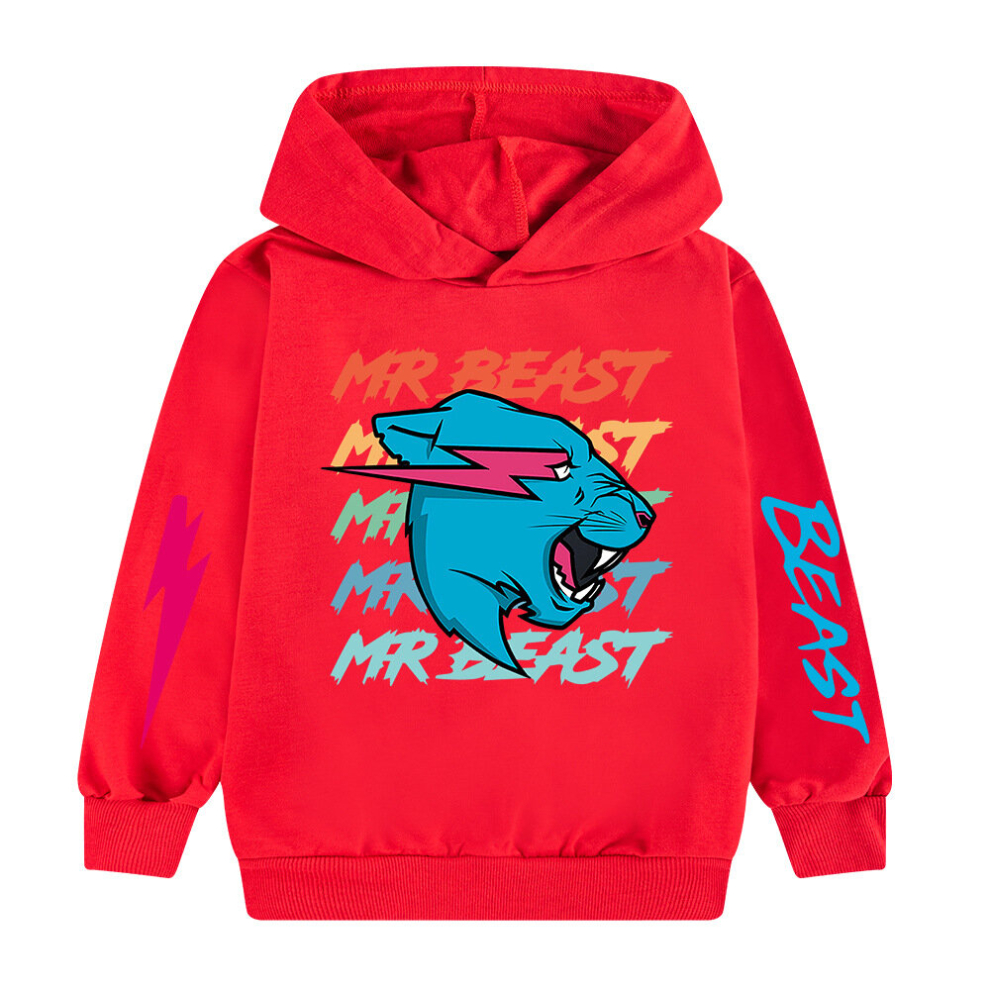 (red, 9-10Years Old) MR BEAST Kids Hoodie Sweatshirt, Birthday Gift, Halloween
