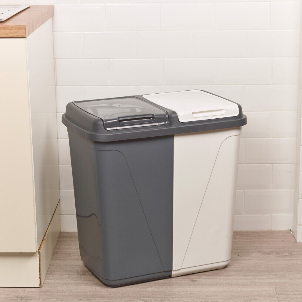 Urbn Living (90 - And White) 60/90L Double Kitchen Recycling Laundry Duo Bin Garbage Under Cabinet Trash Can Grey/White