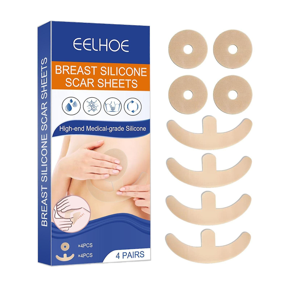 Eelhoe 4 Pairs Breast Silicone Scar Sheets Safety Mild Reduce Flatten Dilute Soften Scars Hypoallergenic Waterproof Washable