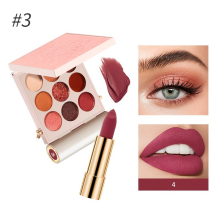 Eyeshadow Platte Lipstick Set 9 Colors Shimmer Glitter Eyeshadow With Waterproof Long Lasting Lipstick Matte Velvet Finish Lip Tint