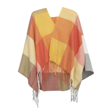 (Orange) Acrylic Fashion Women's Long Shawl Grid Tassel Winter Warm Oversized Scarf