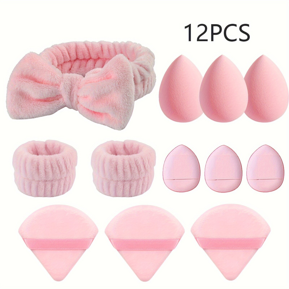 Multicoloured 12Pcs 15Pcs Hair Care Powder Puff Set Hair Band And Makeup Sponge Set Skincare Facial Cleaning Set