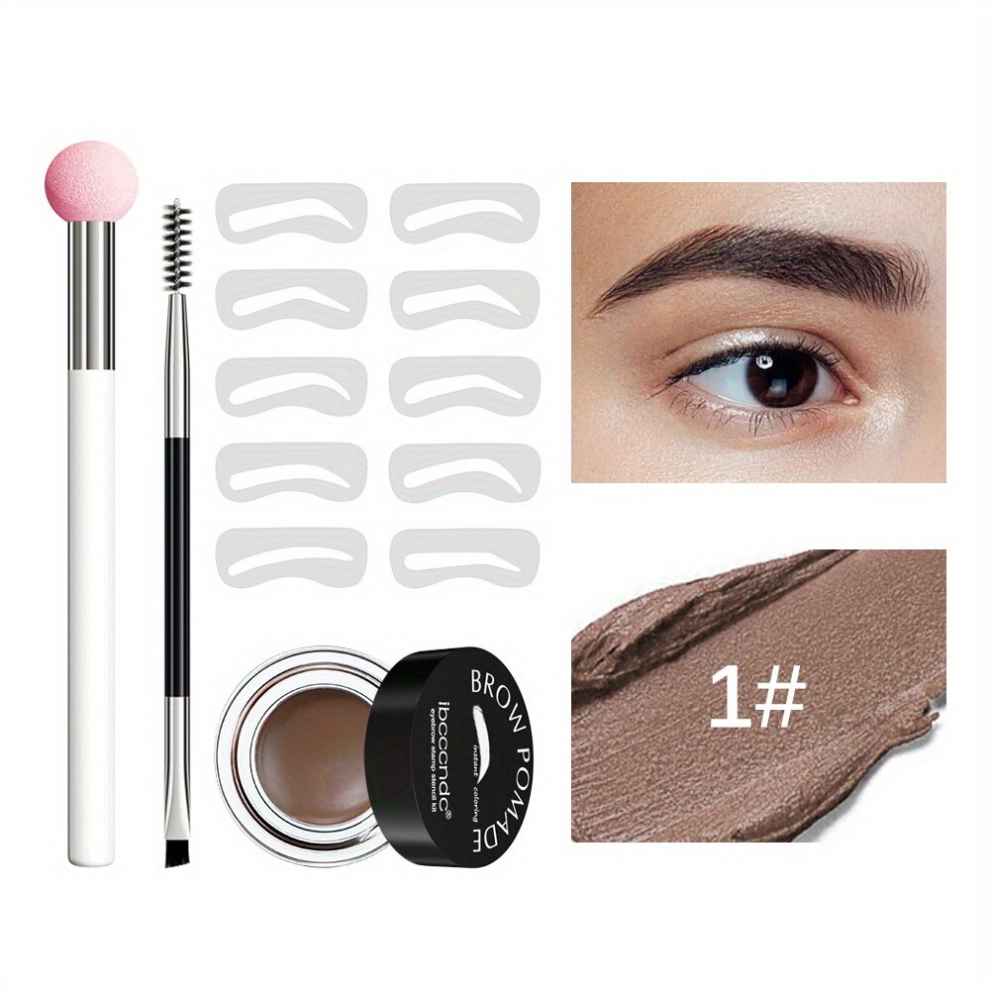 Multicoloured Waterproof And Sweatproof Eyebrow Cream Set With Brush And Sponge Stick And Brown Colors Lazy Print Eyebrow Stamp Powder Eyebrow Stencil Included