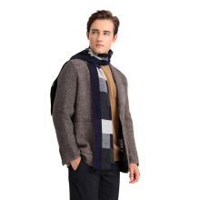 (Navy) Men's Fashion Irregular Grid Winter Scarf For Warmth And Style