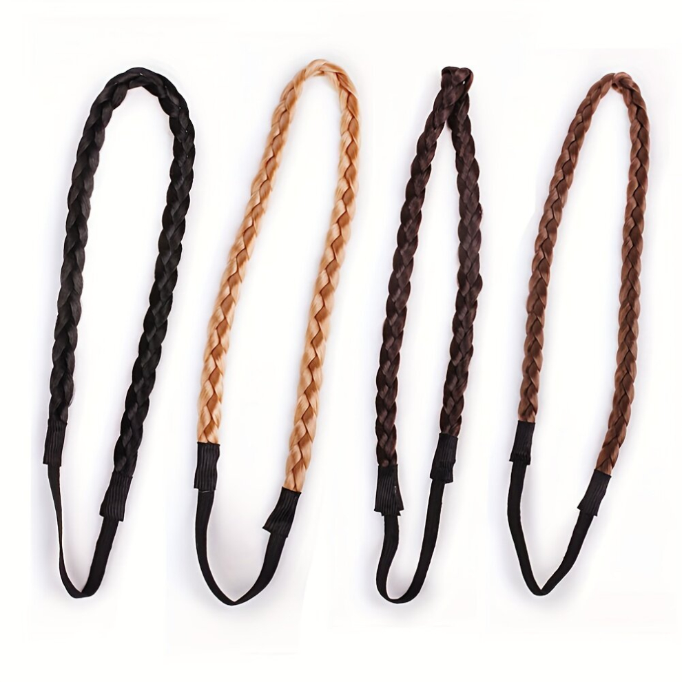 Unisex Multicoloured 4Pcs Elastic Braided Headbands Stretchy Braided Hair Bands Synthetic Wigs Hair Decor Hair Bands
