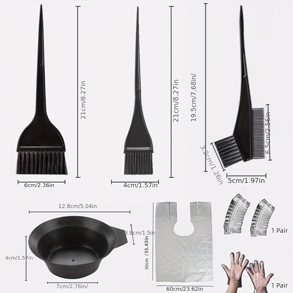 Multicoloured 7Pcs Hair Dye Coloring Kit Hair Tinting Bowl Dye Brush Ear Cover Gloves For Diy Salon Hair Coloring Bleaching Hair Dryers Hair Dye Tools