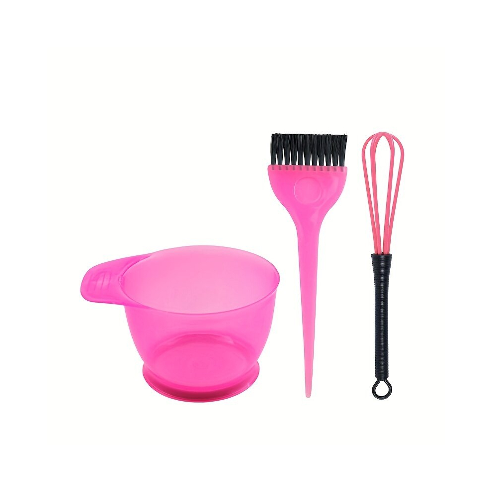 Pink 3Pcs Set Hair Dye Brush And Bowl Set Mixing Bowl Tinting Brushes Stirrer Hairdressing Styling Accessories