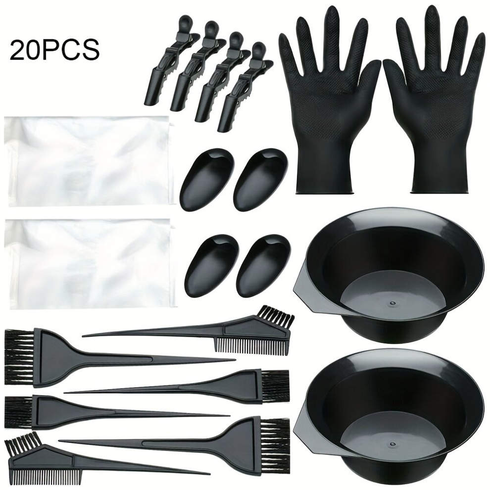 20pcs Hair Dyeing Kit Professional Hair Coloring Kit Complete Hair Coloring Bleaching Suit With Bowl Brush Comb Cape Clip Ear Cap Gloves For Barber Sa