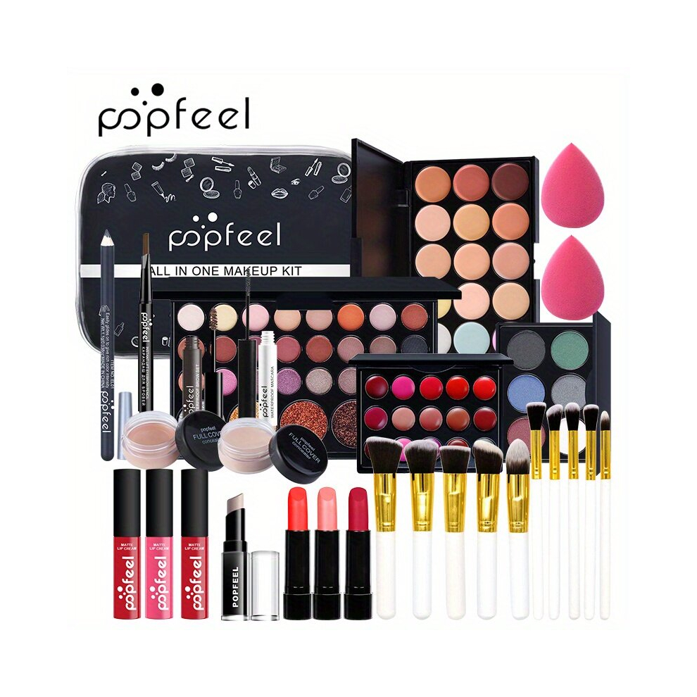 Multicoloured All In One Makeup Set Eyeshadow Concealer Lip Gloss Eyebrow Pencil Eyeliner Pen Makeup Brushes And Sponge Puff Cosmetics Kits