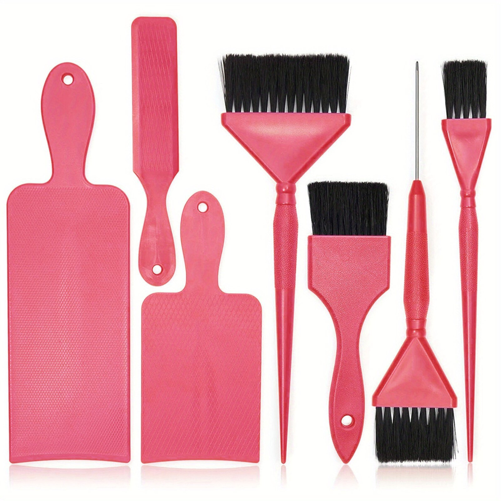 Pink 7Pcs Set Hair Dyeing Tool Set Balayage Highlighting Board And Brush Kit For Hair Coloring Dyeing