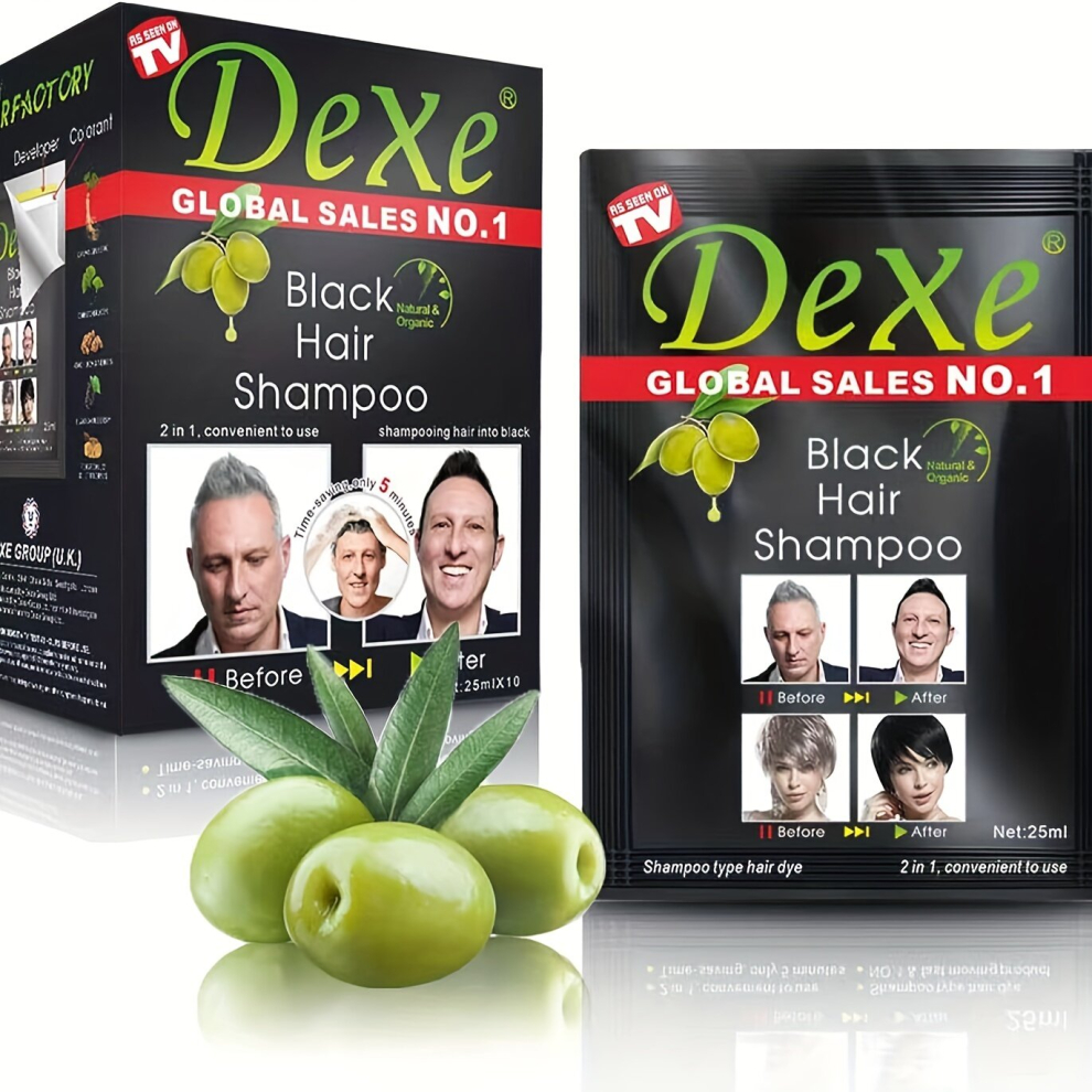 Black 10Pcs Box Natural Hair Dye Shampoo For Gray Hair Semi Permanent Hair Shampoo With Herbal Ingredients For Women And Men