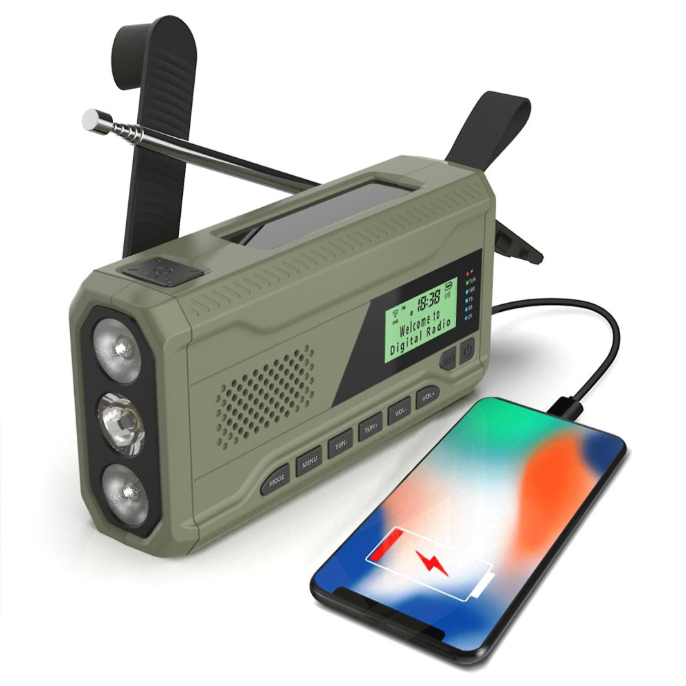 Portable Dab/Fm Radio, 4000Mah Dynamo Solar Radio, Solar Crank Radio, Survival Solar Radio Dab Radio Usb Charger With Emergency Sos Alarm, Alarm Clock 9379873110323