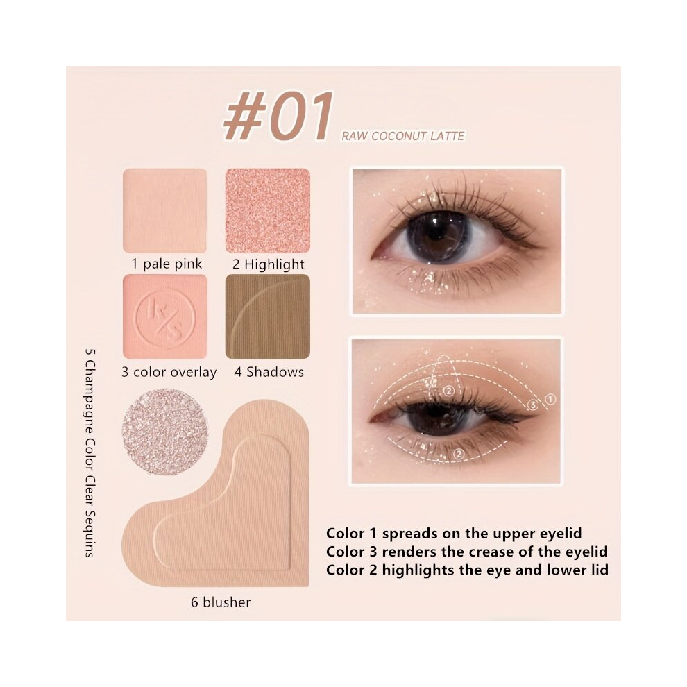 Pink,Orange,Cream 6 Eyeshadow Palette Blush Highlighter Purpose Makeup Palette Orange Pink Nude Tone Easy Applying Long Lasting Waterproof Sweat Proof Eyeshadow Makeup
