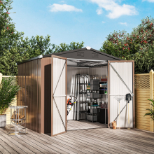 8 x 6 ft Apex Metal Garden Shed Garden Storage Tool House with Lockable Door and Base Frame
