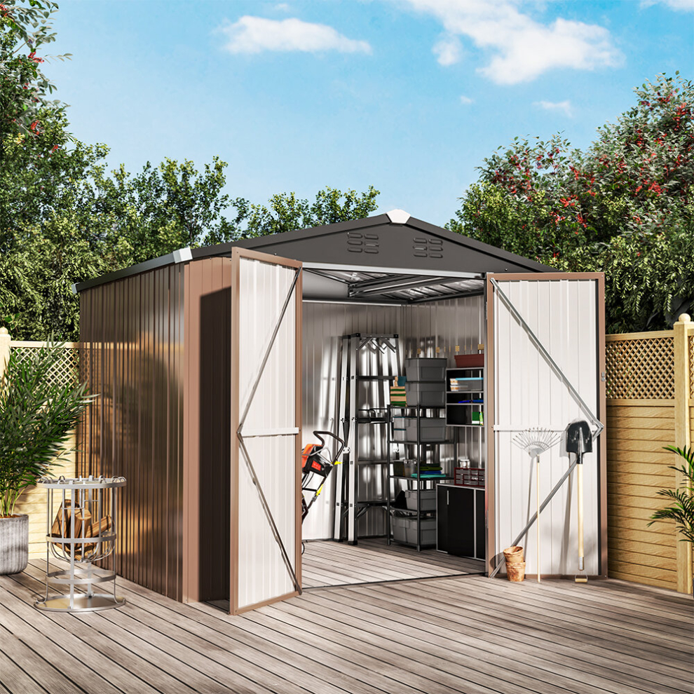 8 x 6 ft Apex Metal Garden Shed Garden Storage Tool House with Lockable Door and Base Frame