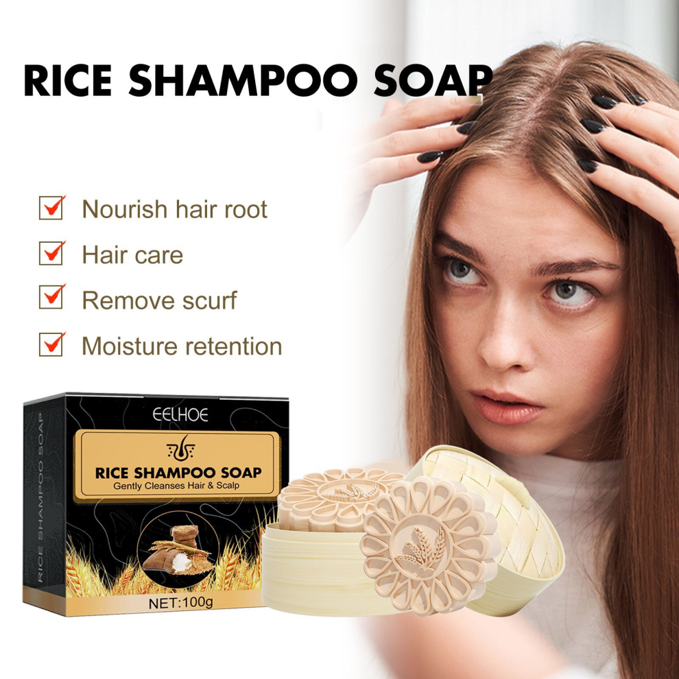 1pc Rice Hair Shampoo Soap Moisturizing Scalp Cleaning Hair Hair Firming Shampoo Soap