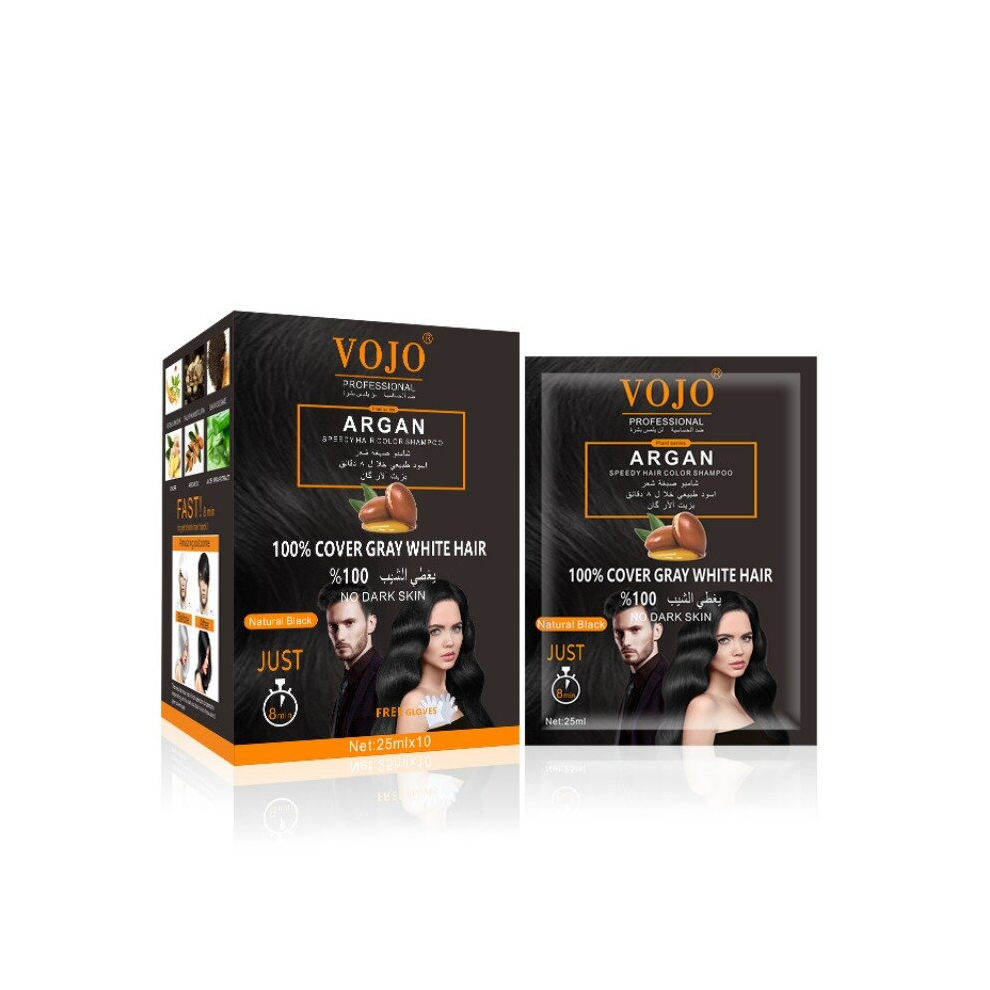 Black 25Ml 10Pcs Argan Hair Shampoo 5 Minutes Quick Dye Natural Plant Hair Dye Shampoo Cream For Women Men