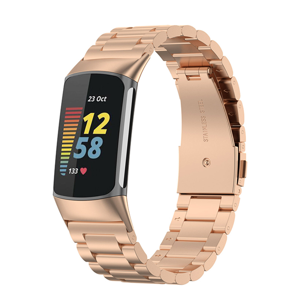 (Rose Gold) For Fitbit Charge 6 / 5 Band Metal Replacement Wristband Watch Strap Bracelet Sports Gold,Not,Specified 713929769780