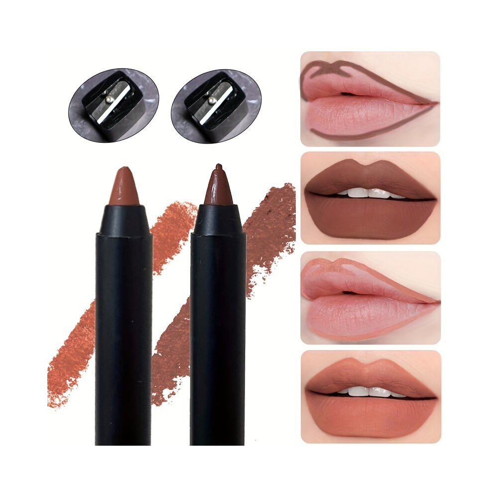 2pcs 3 Pcs Dark Brown Lipliner Soil Brown Matte Lipstick Pen Can Sharpen Waterproof Not Smudge With Pencil Sharpener