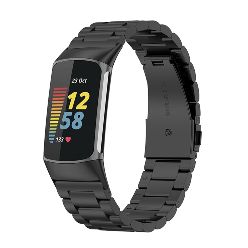 (Black) For Fitbit Charge 6 / 5 Band Metal Replacement Wristband Watch Strap Bracelet Sports Black 713929769759