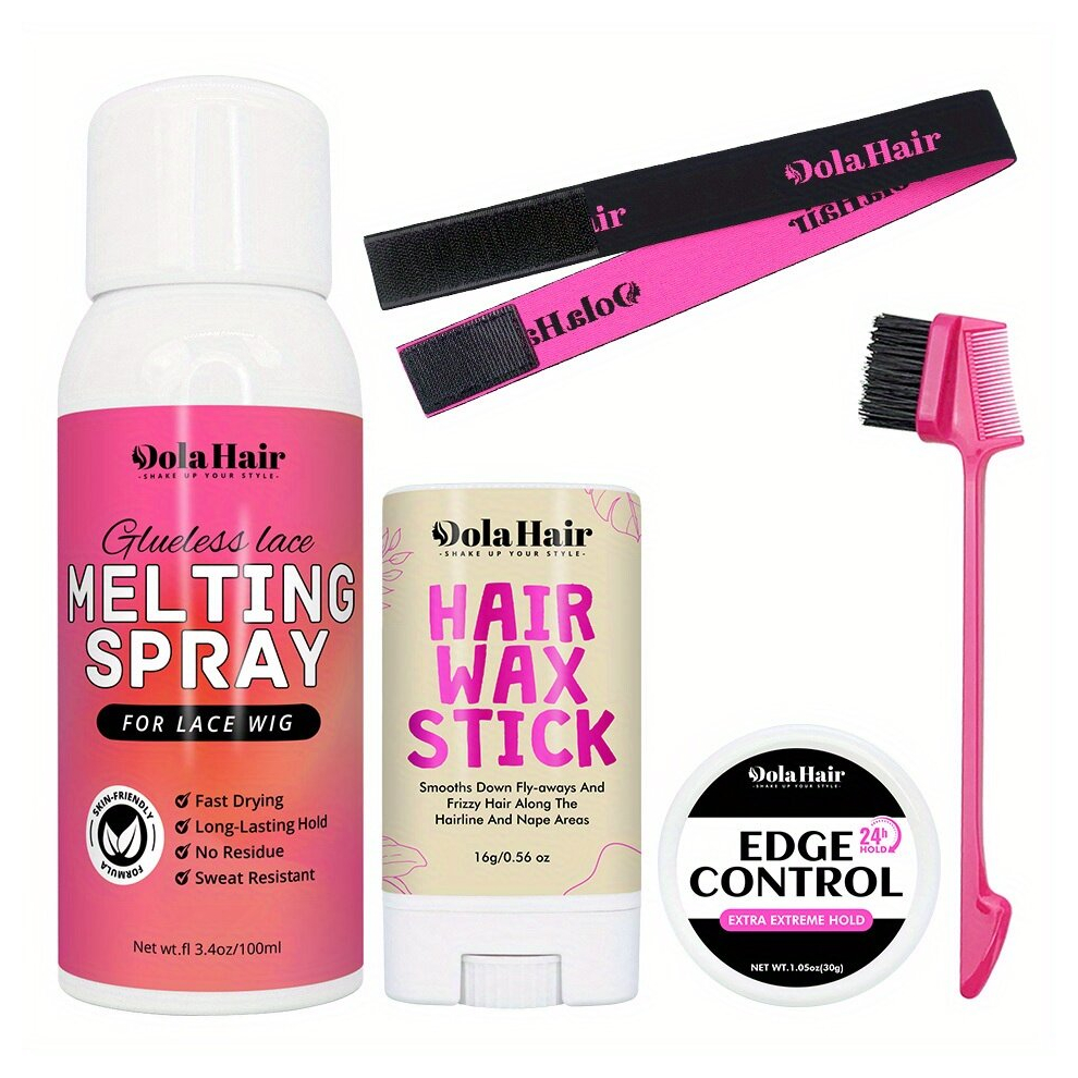 Lace Tint Spray For Lace Wig Lace Melting And Holding Spray Hair Adhesive For Wigs Hair Wax Stick For Flyaways With Edge Control Set Wig Install Set W