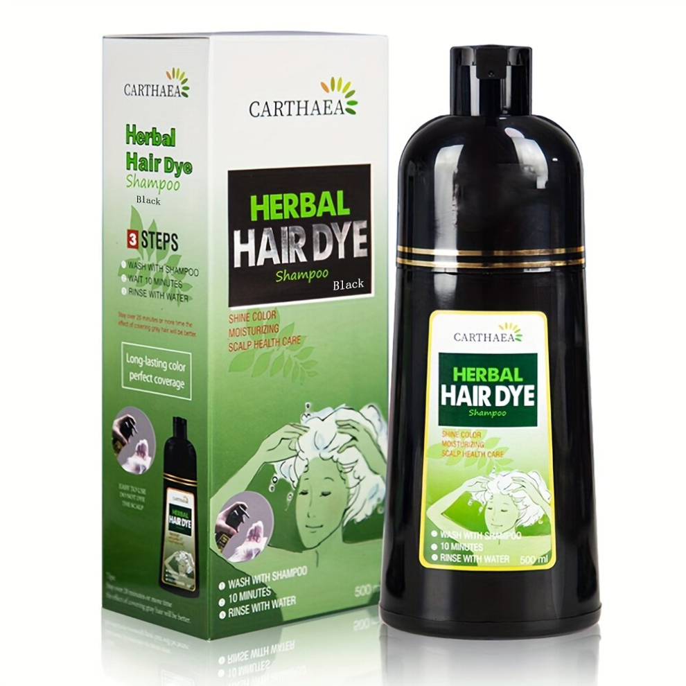 Unisex Black 500Ml Hair Dye Shampoo 3 In 1 For Gray Hair Coverage Instant Hair Shampoo For Men & Women Herbal Ingredients Hair Coloring Shampoo In 10 15 Minutes