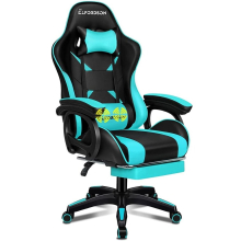 ELFORDSON Gaming Office Chair Racing Massage Computer Seat Footrest Leather Cyan