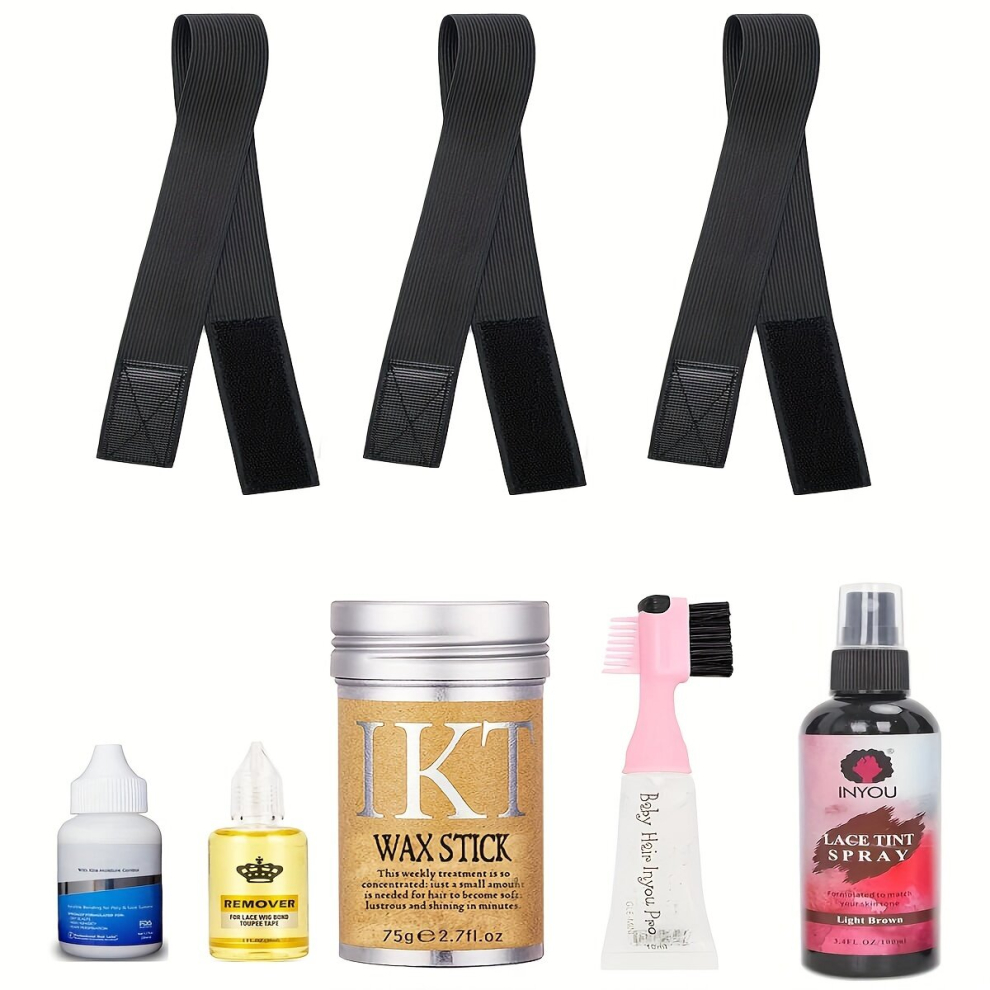 8pcs Wig Kit For Lace Front Wigs Waterproof Lace Wig Glue Hair Extensions Adhesive Wig Install Set Include Light Brown Lace Tint Spary Hair Wax Stick