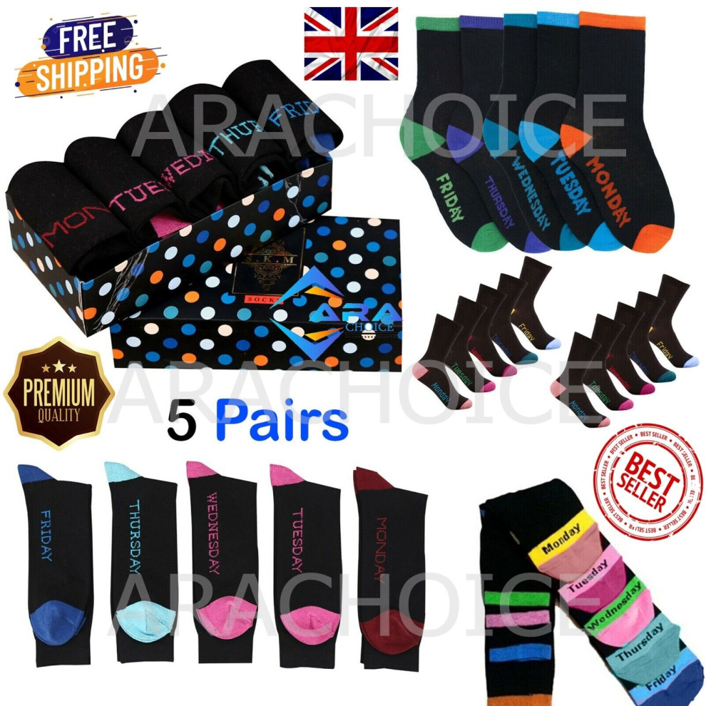 5 Pairs Days of the Week Men's Socks Cotton Rich Casual Sock Multipack