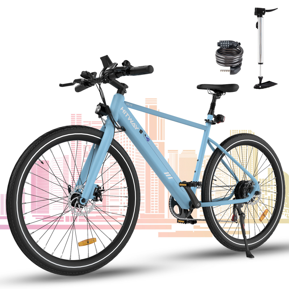 (Blue) HITWAY Electric Bike, Commute E-bike Electric Bicycle with 36V 12Ah Removable Battery, Aluminium Frame, 7 Speed E Mountain Bike