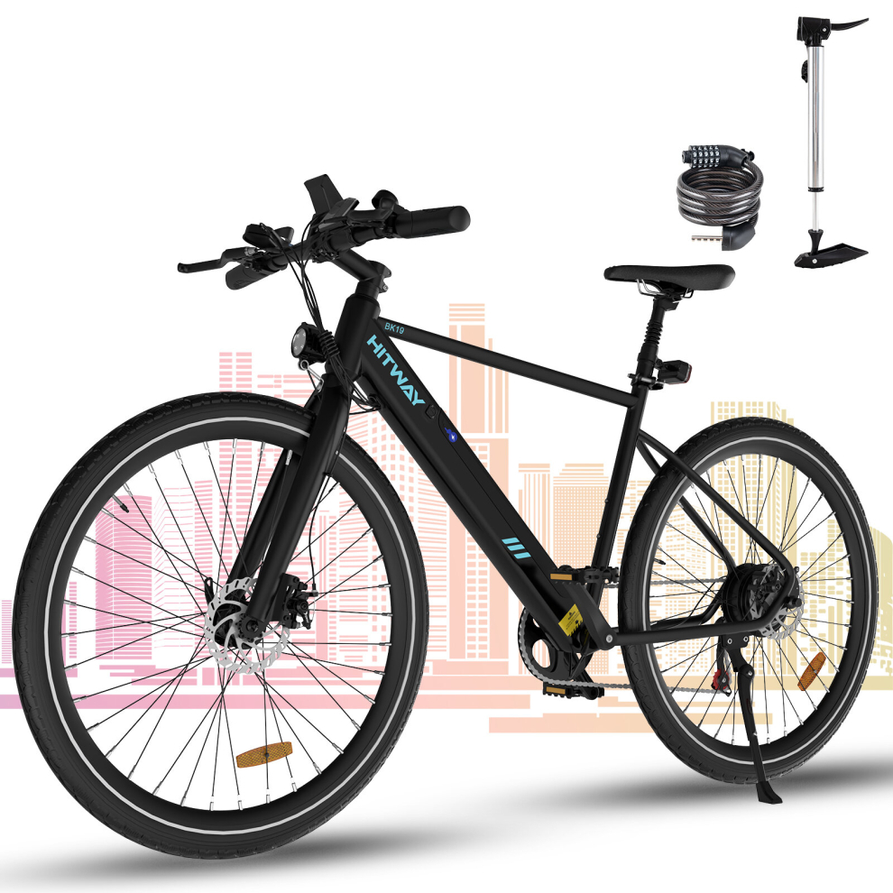 (Black) HITWAY Electric Bike, Commute E-bike Electric Bicycle with 36V 12Ah Removable Battery, Aluminium Frame, 7 Speed E Mountain Bike