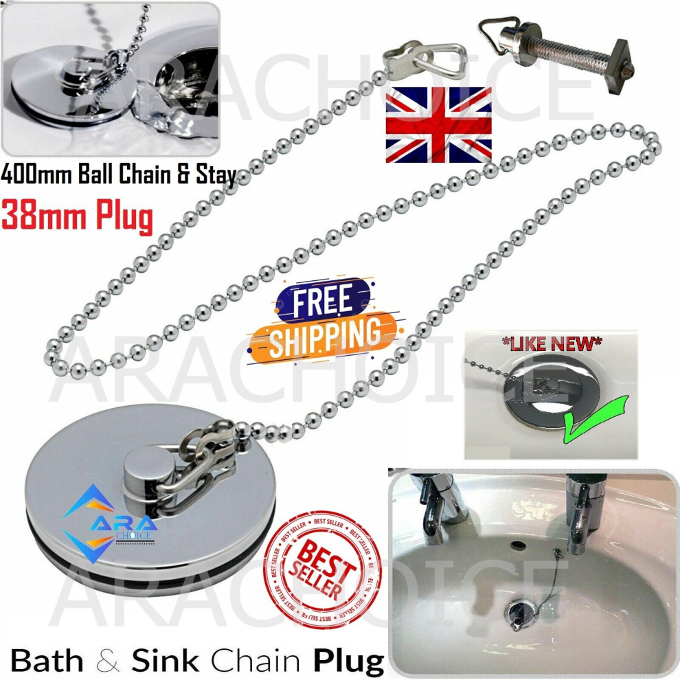 Bathroom Kitchen CHROME PLUG 38mm/400mm tidy Sink/Basin/Bath SMALL UK-image-OPC-PCN6DKF-NEW