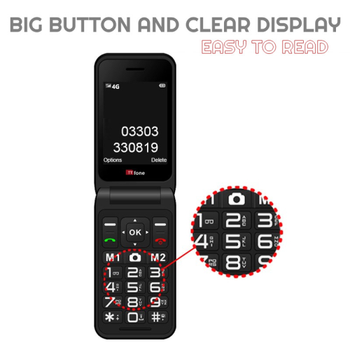 (USB Cable, EE) TTfone TT760 Red 4G Big Button Mobile Phone 2
