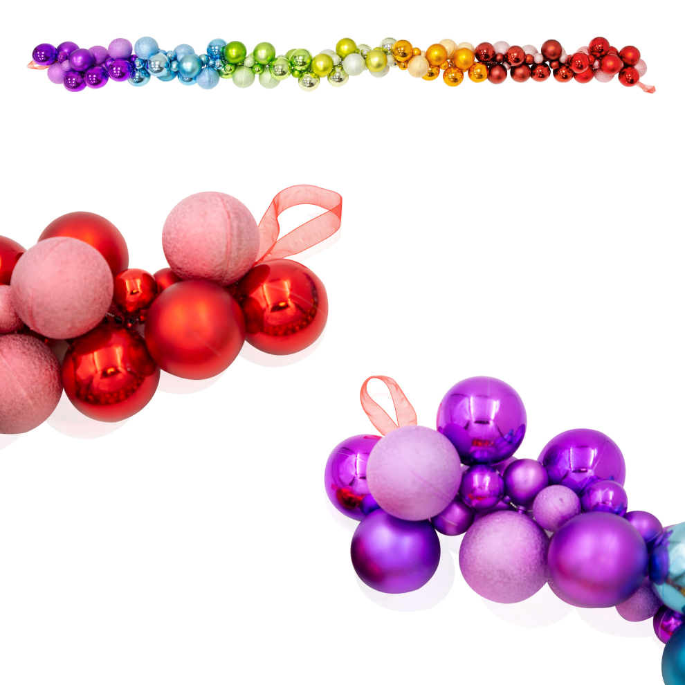 The Christmas Workshop 1.8m Rainbow Bauble Garland / Colourful Shatterproof Decoration