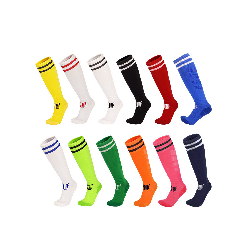 (White-Blue, L) Bonhause Football Socks For Kids Adult Anti-slip Professional Training Sport Racing Stocking