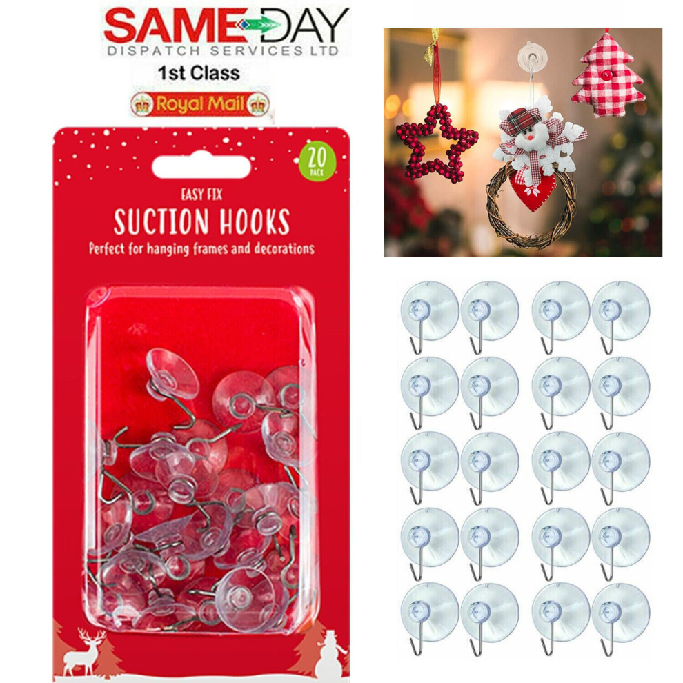 20x SUCTION CUP HOOKS Hanger Window Glass Bathroom Hanging Christmas