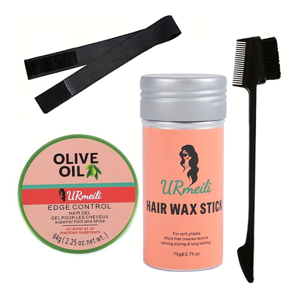 4pcs set Strong Hold Edge Control Wax For Women Long Lasting Styling Wax Stick With Melting Elastic Bands For Wig Edges Non Greasy Formula For Flyaway