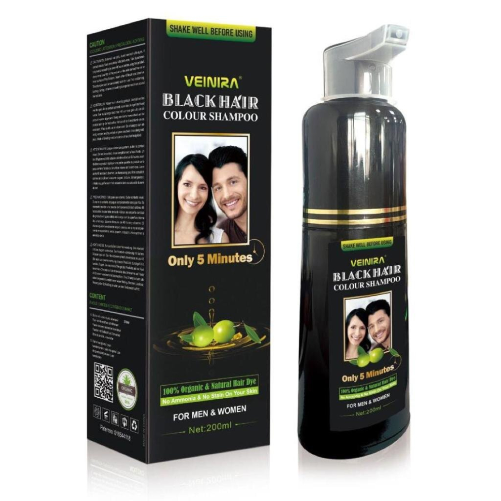 VEINIRA Black Hair Colour Shampoo Men and Women - 200ml