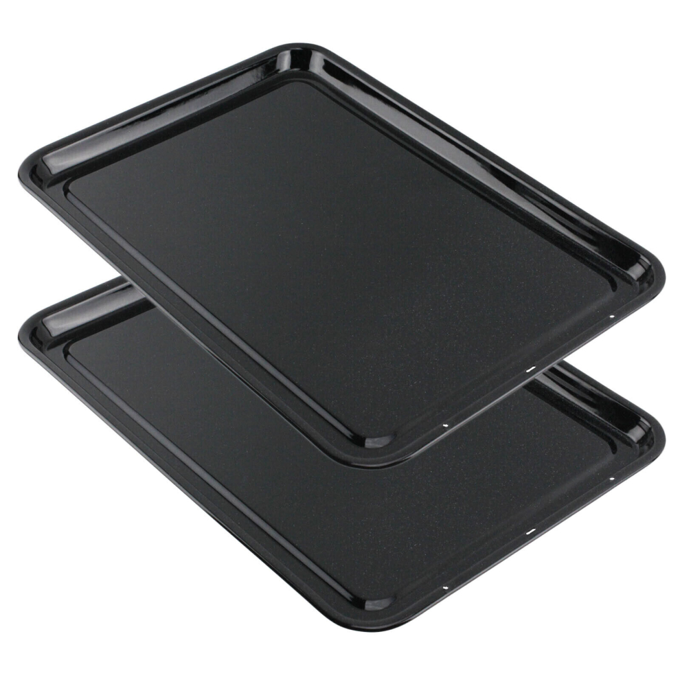 Spares2go Enamel Oven Baking Trays Large Vitreous Sheet Raised Shallow Non Stick Pan X 2 Black