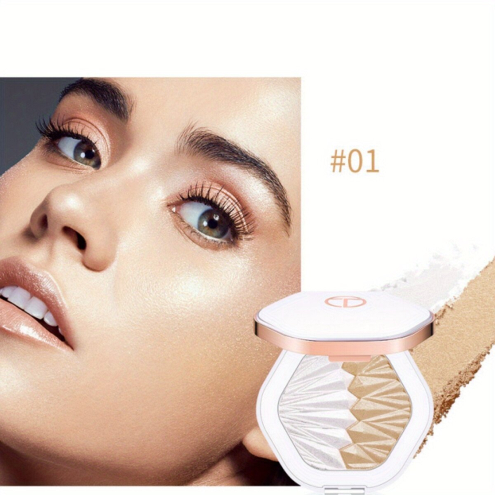 Pink,Multicoloured 2 Colors Highlighter Powder Palette Purpose High Gloss Bronzer Blush Powder Compact