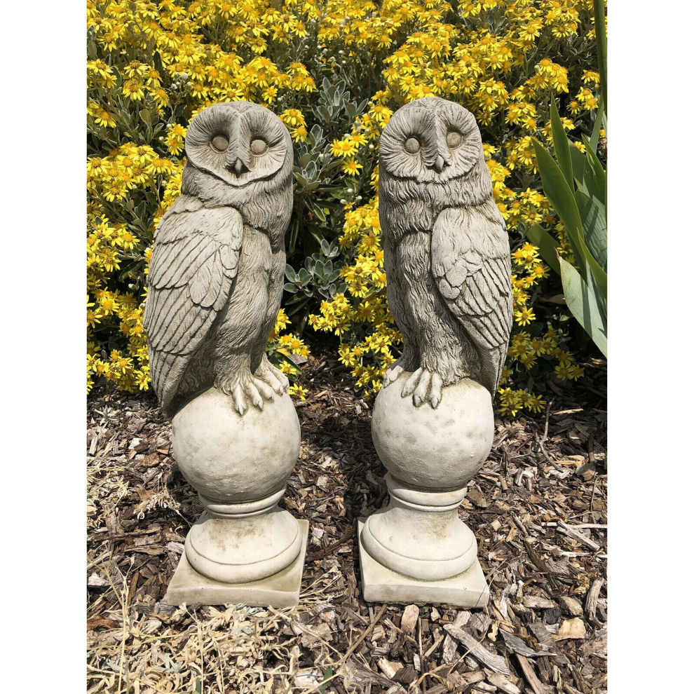 Pair of Barn Owl Finials Statues | Reconstituted Stone Garden Ornament