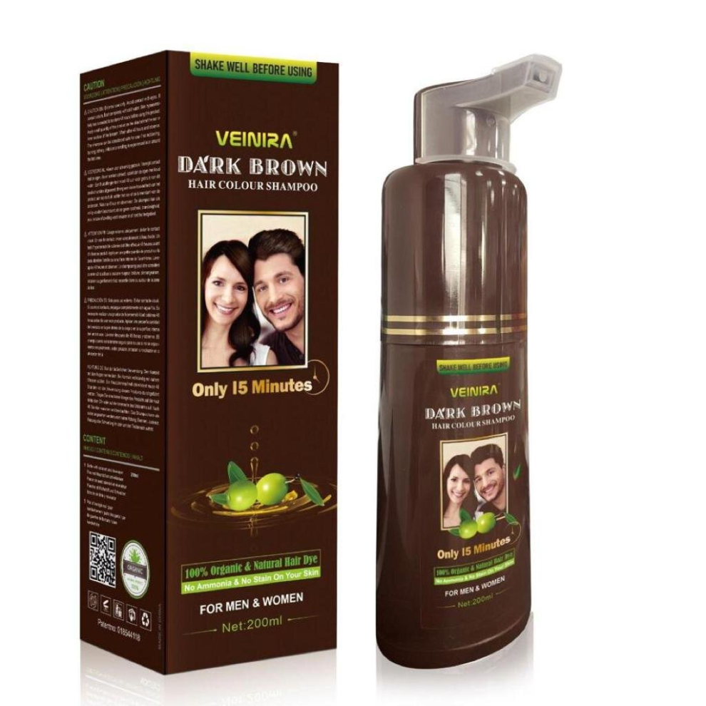 VEINIRA Dark Brown Hair Colour Shampoo Men and Women - 200ml