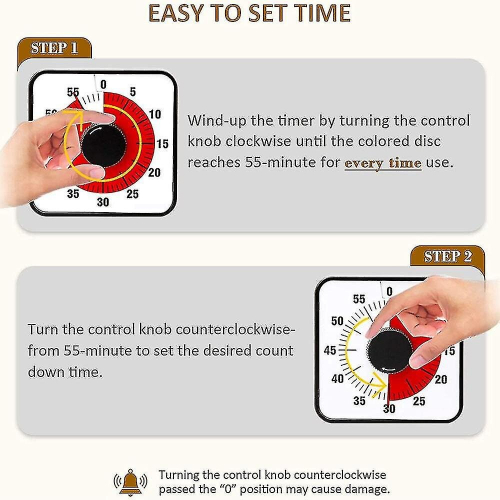 Visual Countdown Timer, Oversize Classroom Visual Timer For Kids And Adults, Durable Mechanical Kitchen Timer Clock 1
