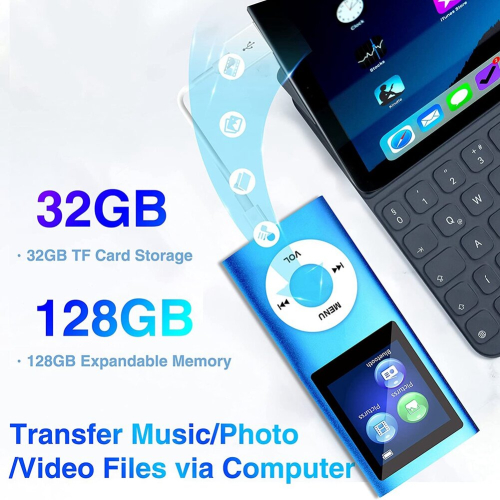 MP3 Player with Bluetooth 5.0, Music Player with 32GB TF Card,(Blue) 2