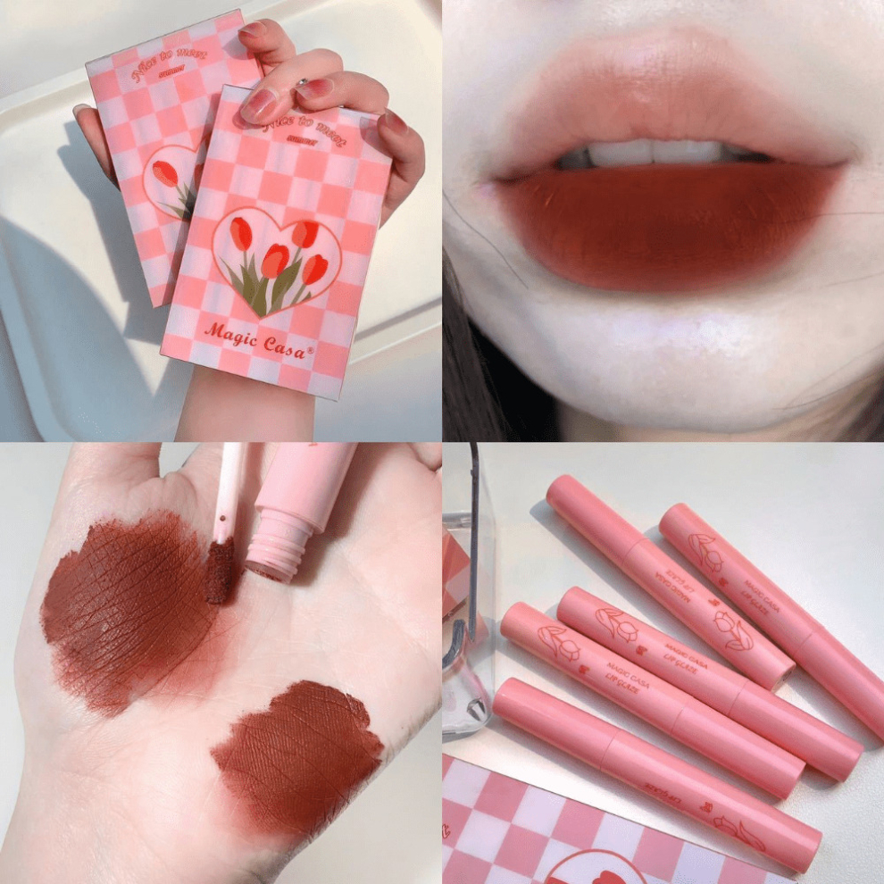 Tulip Lip Glaze Set Berry And Coral Tone Rendering Matte Liquid Lipstick Set 5pcs